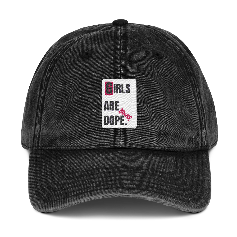 Girls Are Dope White Box Logo with Bow Tie Vintage Cotton Twill Cap - Black, Navy & Maroon Colors - LiVit BOLD