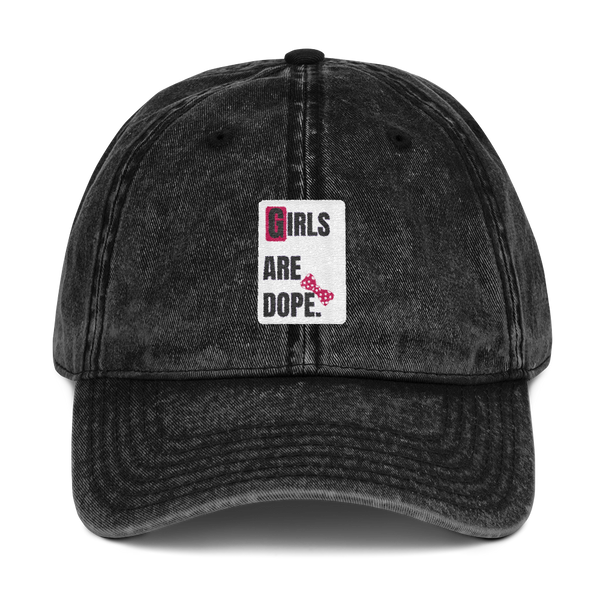 Girls Are Dope White Box Logo with Bow Tie Vintage Cotton Twill Cap - Black, Navy & Maroon Colors - LiVit BOLD