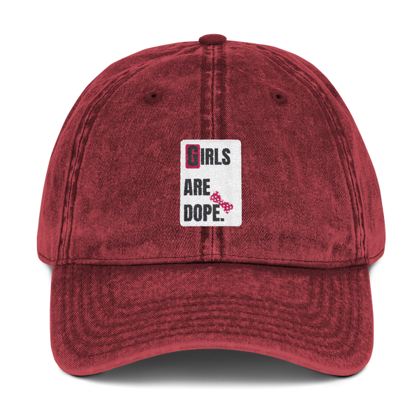 Girls Are Dope White Box Logo with Bow Tie Vintage Cotton Twill Cap - Black, Navy & Maroon Colors - LiVit BOLD