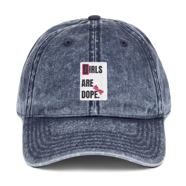 Girls Are Dope White Box Logo with Bow Tie Vintage Cotton Twill Cap - Black, Navy & Maroon Colors - LiVit BOLD