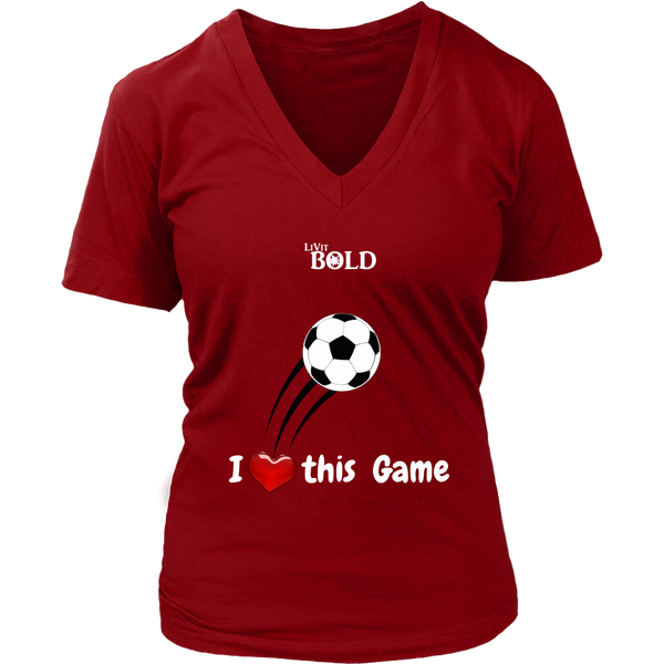 LiVit BOLD District Women's V-Neck Shirt - I Heart this Game - Soccer - LiVit BOLD