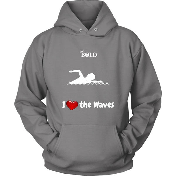 LiVit BOLD Hoodies for Men & Women - I Heart the Waves - Swimming - LiVit BOLD